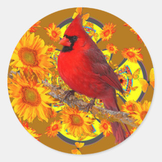 Pegatina Redonda ave roja cardinal