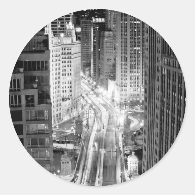 Pegatina Redonda Avenida del Norte de Michigan en Chicago después d (Anverso)