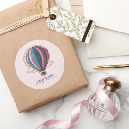 Pegatina Redonda Aventura a la fiesta Baby Shower rosa azul