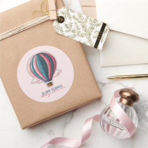 Pegatina Redonda Aventura a la fiesta Baby Shower rosa azul
