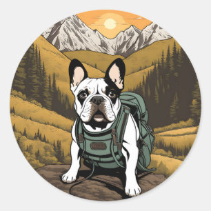 Pegatina Redonda Aventura al Bulldog francés