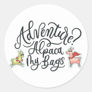 Pegatina Redonda ¿Aventura? Alpaca Mis Bolsas