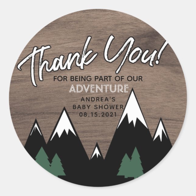 Pegatina Redonda AVENTURA, BABY SHOWER, BEBÉ CHICO, OH CHICO Invita (Anverso)