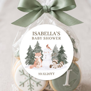 Pegatina Redonda Aventura de Animales del Bosque Baby Shower