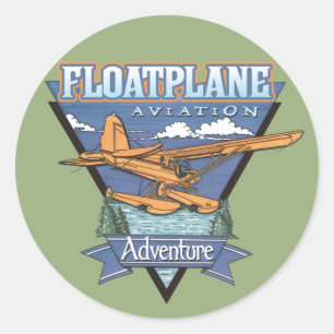 Pegatina Redonda Aventura de Aviación de Floatplane