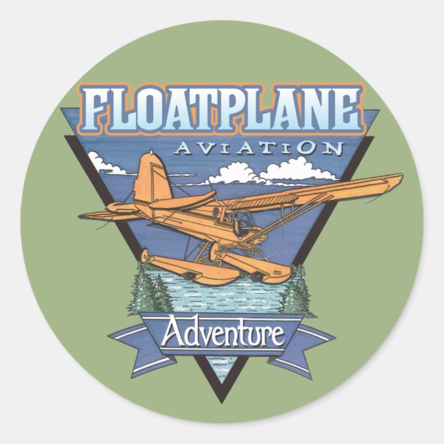 Pegatina Redonda Aventura de Aviación de Floatplane (Anverso)
