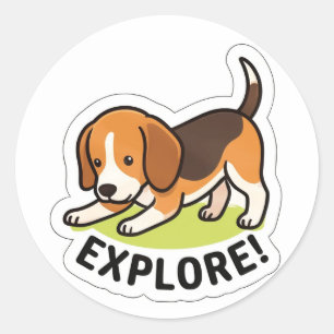 Pegatina Redonda Aventura de cachorro adorable con stickers