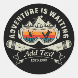 Pegatina Redonda Aventura de esquí personalizada Retro