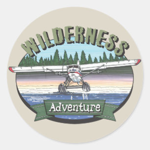 Pegatina Redonda Aventura de Floatplane Aviation Wilderness