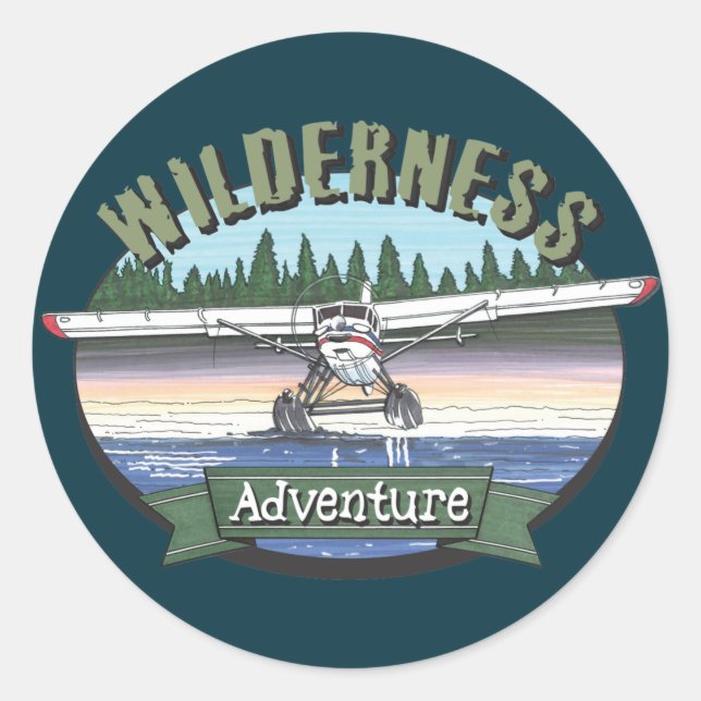 Pegatina Redonda Aventura de Floatplane Aviation Wilderness (Anverso)