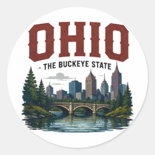 Pegatina Redonda Aventura de las ciudades del río Ohio