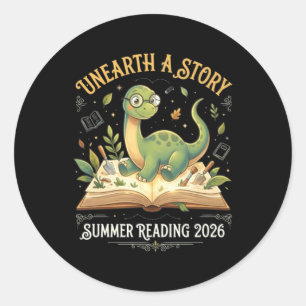 Pegatina Redonda Aventura de lectura de dinosaurios verano 2026 T