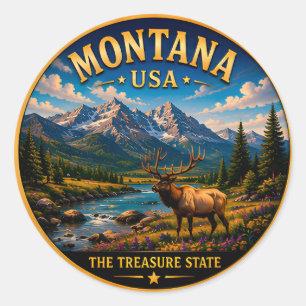Pegatina Redonda Aventura de Montana Big Sky Country