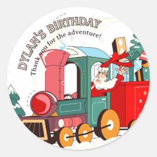 Pegatina Redonda Aventura del tren de Santa en el Polar Express en