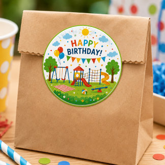 Pegatina Redonda Aventura en el Parque de Juegos Cumpleaños 6