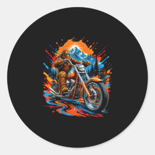 Pegatina Redonda aventura en motocicleta Bigfoot gráfico de montaña