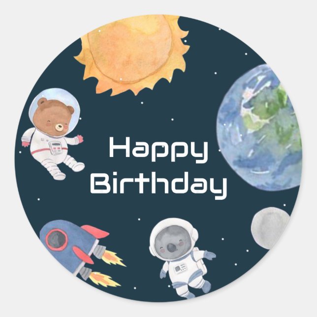 Pegatina Redonda Aventura espacial: astronautas de planetas y anima (Anverso)