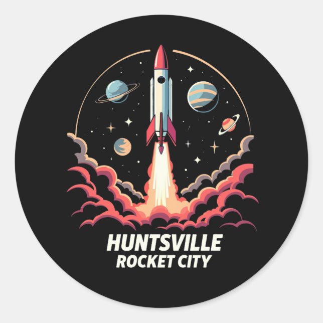 Pegatina Redonda Aventura espacial Huntsville Rocket City (Anverso)