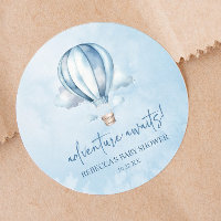 ¡Aventura espera! Baby Shower Blue Hot Air Balloon