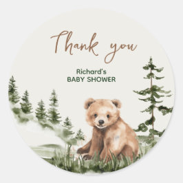 Pegatina Redonda Aventura espera el bosque lindo oso bebé ducha