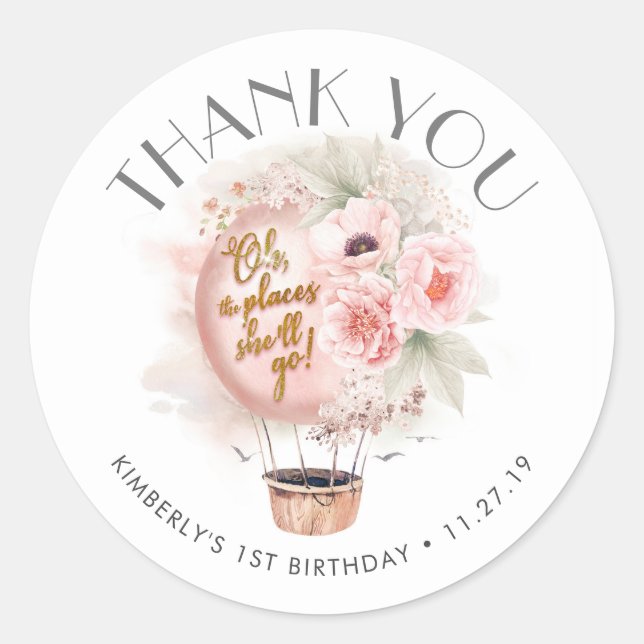 Pegatina Redonda Aventura inspirada en globo aerostático (Anverso)