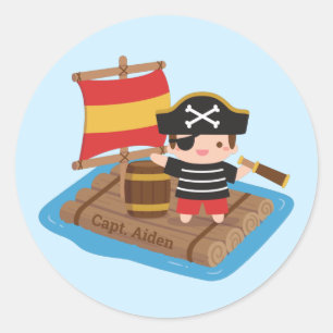 Pegatina Redonda Aventura Personalizada de Niño Pirata Lindo para N