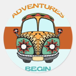 PEGATINA REDONDA AVENTURAS BOHO COMIENZAN LUNA DE MIEL