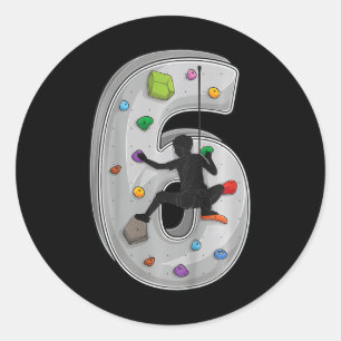 Pegatina Redonda Aventuras de escalada en roca de 6 años Cumpleaños