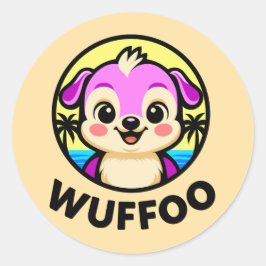 Pegatina Redonda Aventuras de Wuffoo Animación de cachorro kawaii l