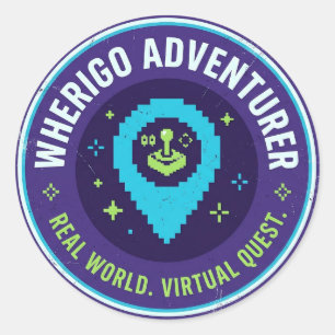 Pegatina Redonda Aventurero Wherigo Retro 8-Bit Gaming Geocaching P
