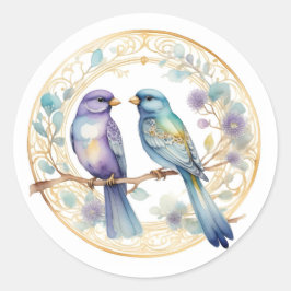 Pegatina Redonda Aves acuarelas