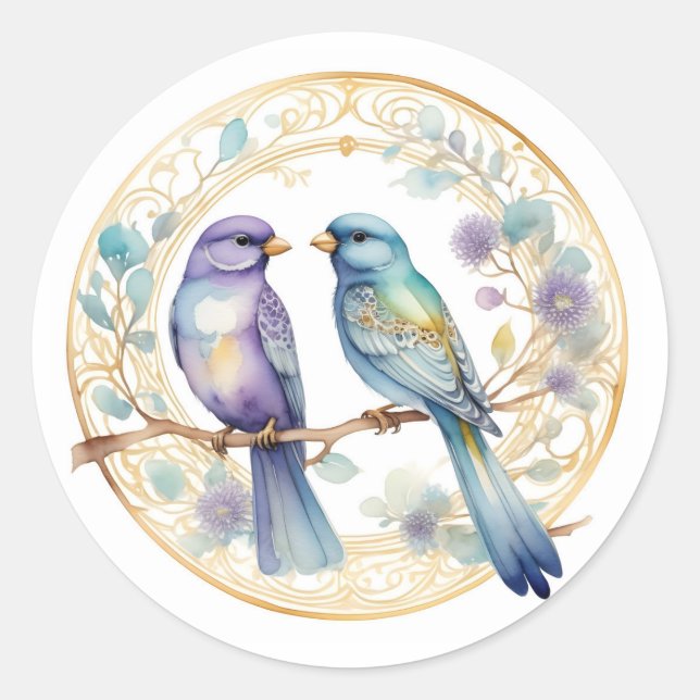 Pegatina Redonda Aves acuarelas (Anverso)
