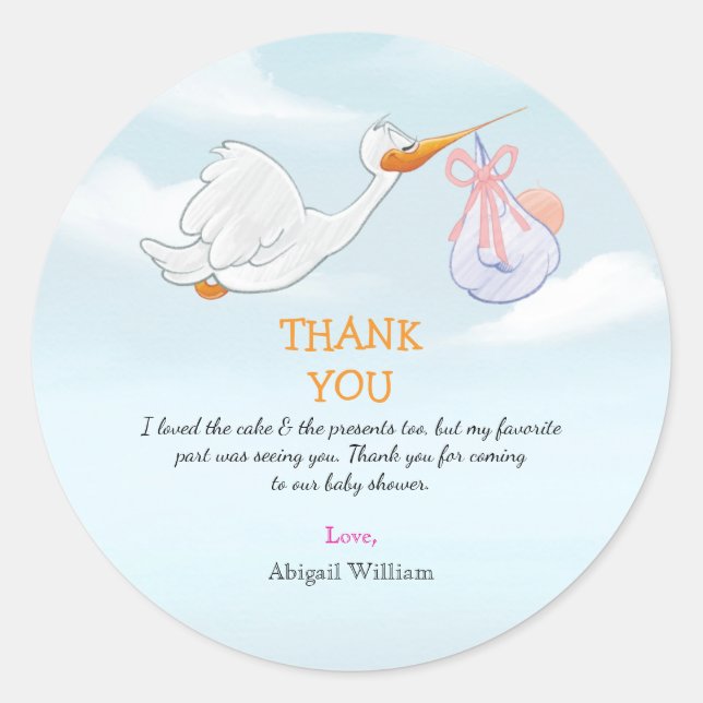 Pegatina Redonda Aves Adorables con Chicas Baby Shower Gift (Anverso)
