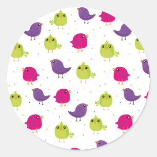 Pegatina Redonda Aves alegres y coloridas