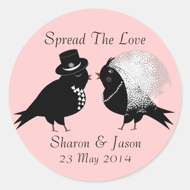 Pegatina Redonda Aves amorosas extravagantes de novias y novias (Anverso)