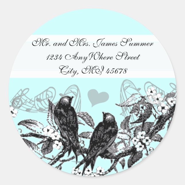 Pegatina Redonda Aves antiguas Flores blancas Dirección de retorno  (Anverso)