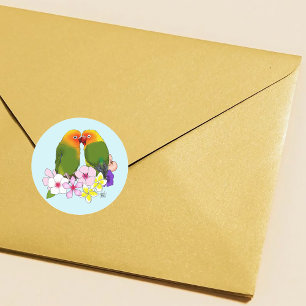 Pegatina Redonda Aves de amor Flores tropicales