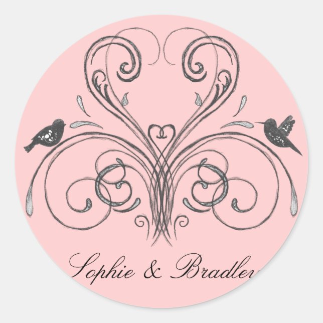 Pegatina Redonda Aves de amor Pegatinas de decoración Boda inspirad (Anverso)