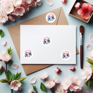 Pegatina Redonda Aves de amor rojas/azules divertidas