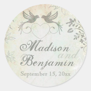 Pegatina Redonda Aves de amor vintage Boda Pegatinas Favoritos Sell