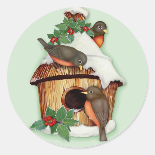 Pegatina Redonda Aves de Invierno y Aves de Aves (Anverso)