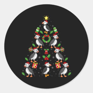 Pegatina Redonda Aves de Puffin Navidades del árbol de la luz navid