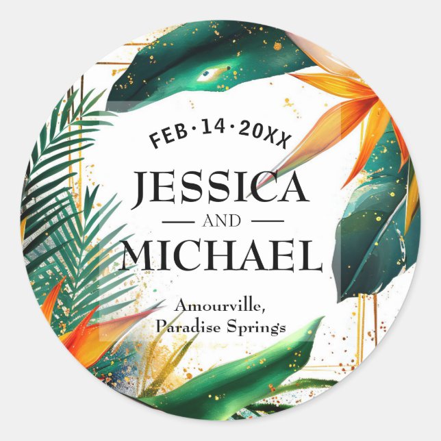 Pegatina Redonda Aves del paraíso (Anverso)