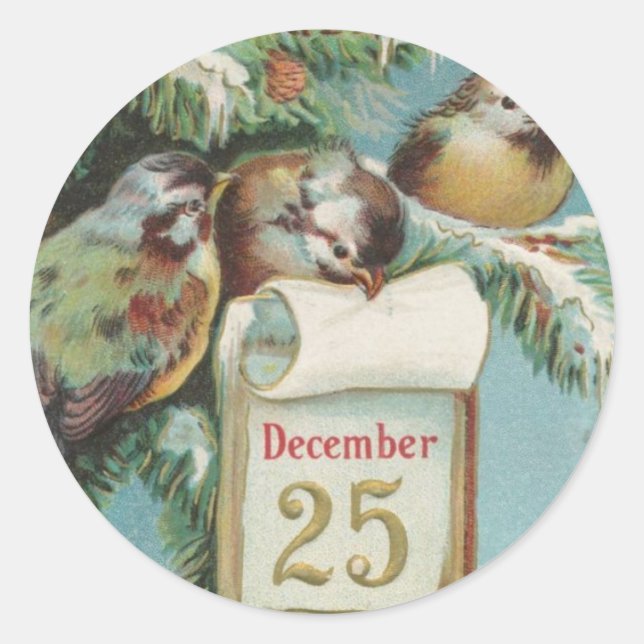 Pegatina Redonda Aves el 25 de diciembre (Anverso)