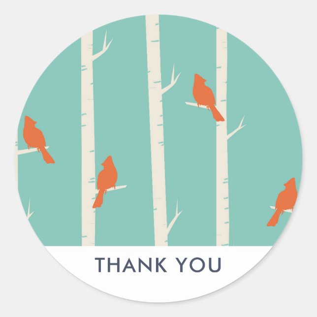 Pegatina Redonda Aves retro Naranjas en árboles de aves gracias (Anverso)