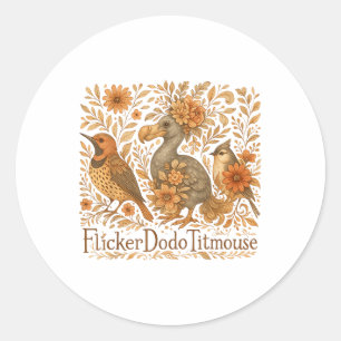 Pegatina Redonda Aves sutiles parpadeante Dodo Titmouse Trump resis