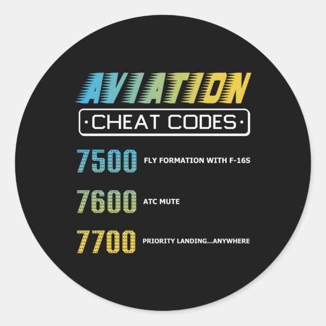 Pegatina Redonda Aviación Cheat Codes Aviation Pilo (Anverso)