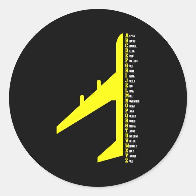 Pegatina Redonda Aviador de avión del piloto de alfabetos fonético (Anverso)