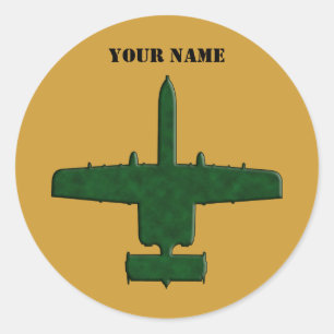 Pegatina Redonda Avión A-10 Warthog Silhouette Green Camo