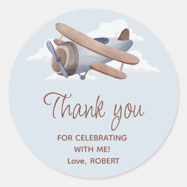 Pegatina Redonda Avión azul Time Flies Vintage Travel (Anverso)